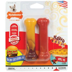 Nylabone Power Chew Flavor Frenzy Durable Dog Chew Toys Twin Pack Bacon Cheeseburger Apple Pie, 1ea/SMall/Regular Up To 25 Ibs. 2 ct