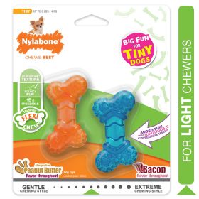 Nylabone Moderate Chew FlexiChew Bone Peanut Butter Bacon, Orange Blue, 1ea/XXS/Tiny Up To 8 Lbs. 2 ct