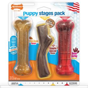 Nylabone Puppy Chew Stages Triple Pack Chewy Toys Chicken, Bacon, Beef Jerky, 1ea/Medium/Wolf Up To 35 Lbs. 3 ct