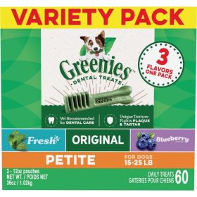 Greenies 3Flavor Variety Pack Dog Dental Treat Petite,