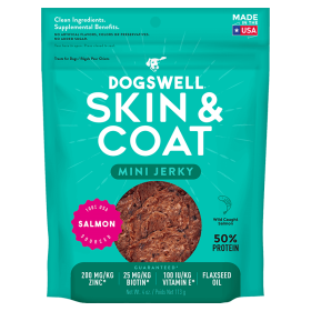 Dogswell Jerky Skin and Coat Mini Grain Free Salmon 4oz.