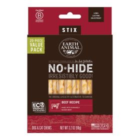 EARTH ANIMAL DOG NO  HIDE STIX BEEF VALUE 20 PACK