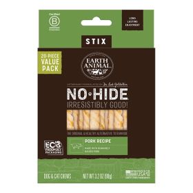EARTH ANIMAL DOG NO  HIDE STIX PORK VALUE 20 PACK