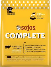 Sojos Complete Beef Recipe Adult Freeze (Option: Dried GrainFree Dehydrated Dog Food, 1.75 Lbs)