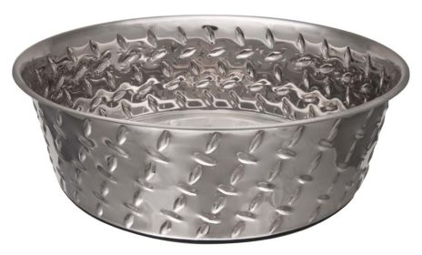 Loving Pets Diamond Plate Bowls with Non Skid Bottom Dog Dish Bowl Silver, (Option: 1ea/3 qt)