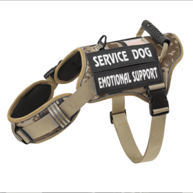 USLOCAL Tactical Service Dog Harness With Control Handle No Pulling Adjustable Reflective Pet Vest Harness Easy Walking Training (Option: Khaki-M)