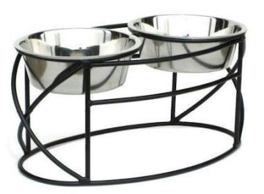 Oval Cross Double Raised Feeder (Option: Black/Small)
