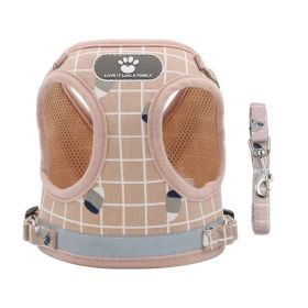 New Pet Towing Rope Vest Dog Chest Strap Breathable Reflective Small Dog Towing Rope Pet Supplies (colour: Powder lattice, Specification (L * W): S)